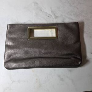NWT Imoshion Metallic Pewter Vegan Leather Clutch with Gold Hardware